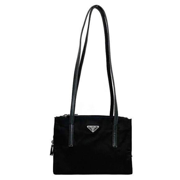 Prada black Shoulder triangle leather nylon Pocono Tessuto Bag - Picture 1 of 9